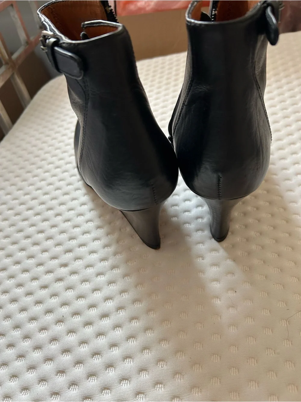 Lanvin Paris Black Leather Wedge Ankle Boots Buckle EU 38 US 8 Alber Elbaz